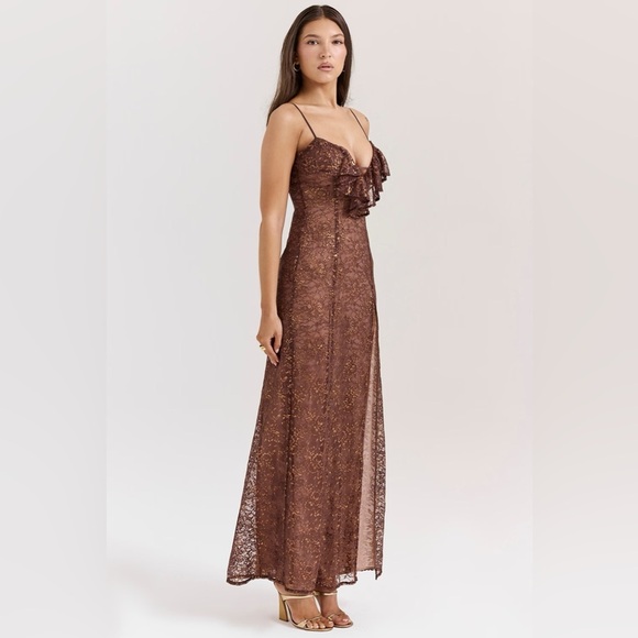House of CB LUCIANNA Espresso Lace Maxi Dress , sz : medium - Picture 1 of 16